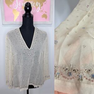 Megan Park Nude Silk Sheer Blouse